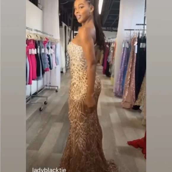 Jovani 06469SC Ombre Sequin Trumpet Prom Dress Silver/Cafe In Size 4 - Picture 13 of 16